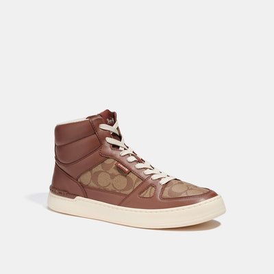 코치 COACH Outlet clip court high top sneaker in signature canvas