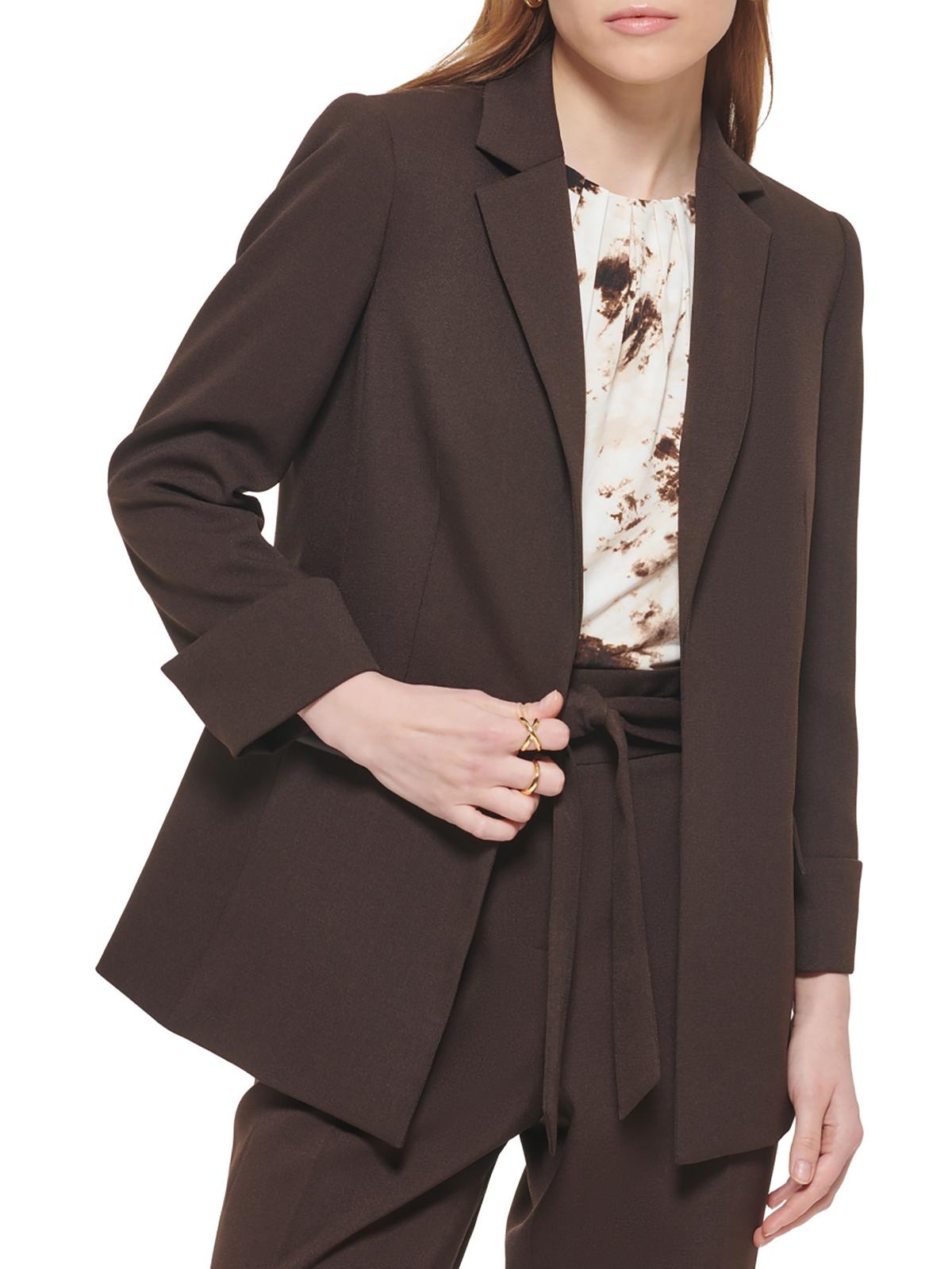 Shop Calvin Klein Womens Notch Collar Suit Separate Open-front Blazer In Brown