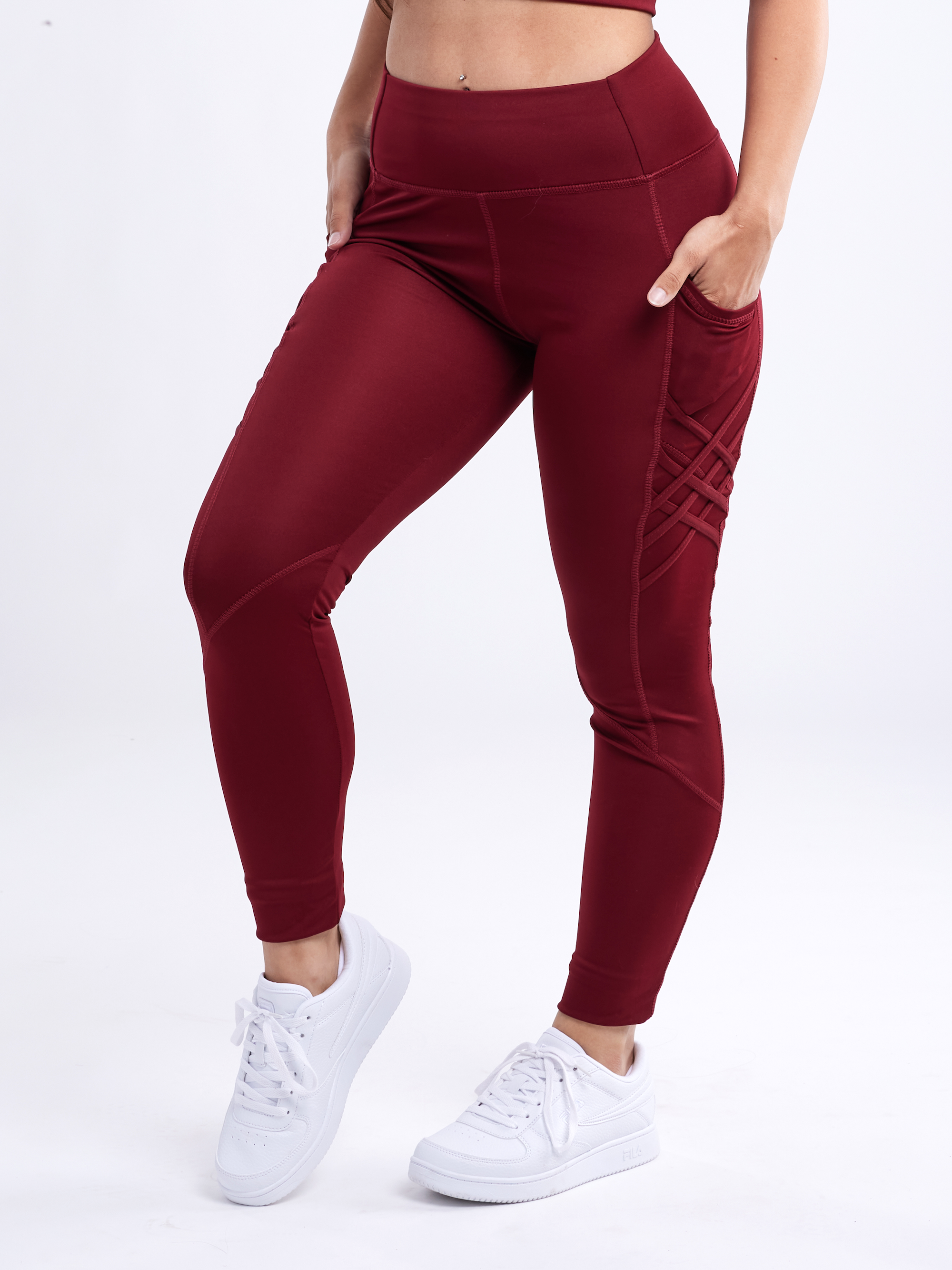 Jupiter Gear High-waisted Criss-cross Training Leggings With Hip Pockets In Red