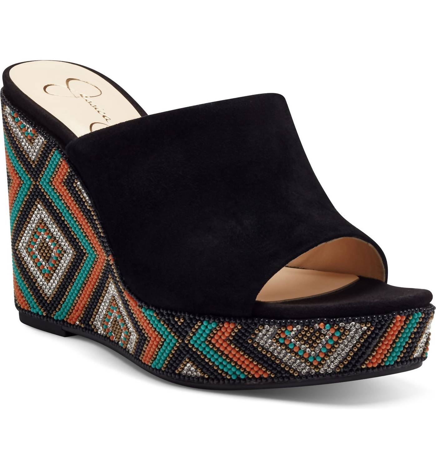 JESSICA SIMPSON Shantell Wedges Lux Suede in Black