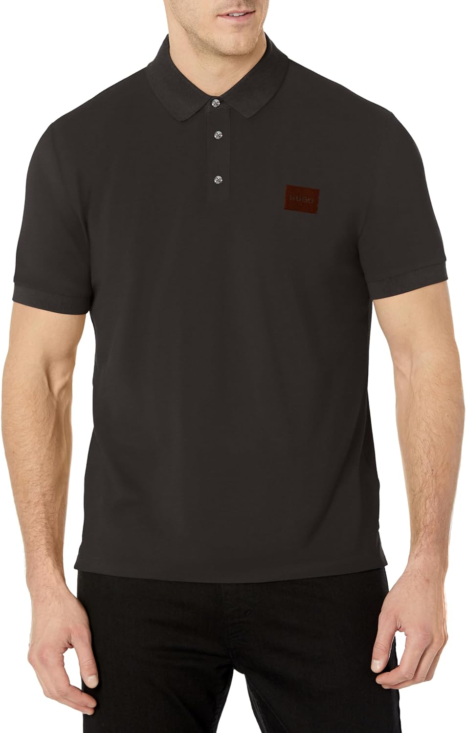 Shop Hugo Boss Hugo Men's Square Logo Cotton Polo Shirt Black Short Sleeve