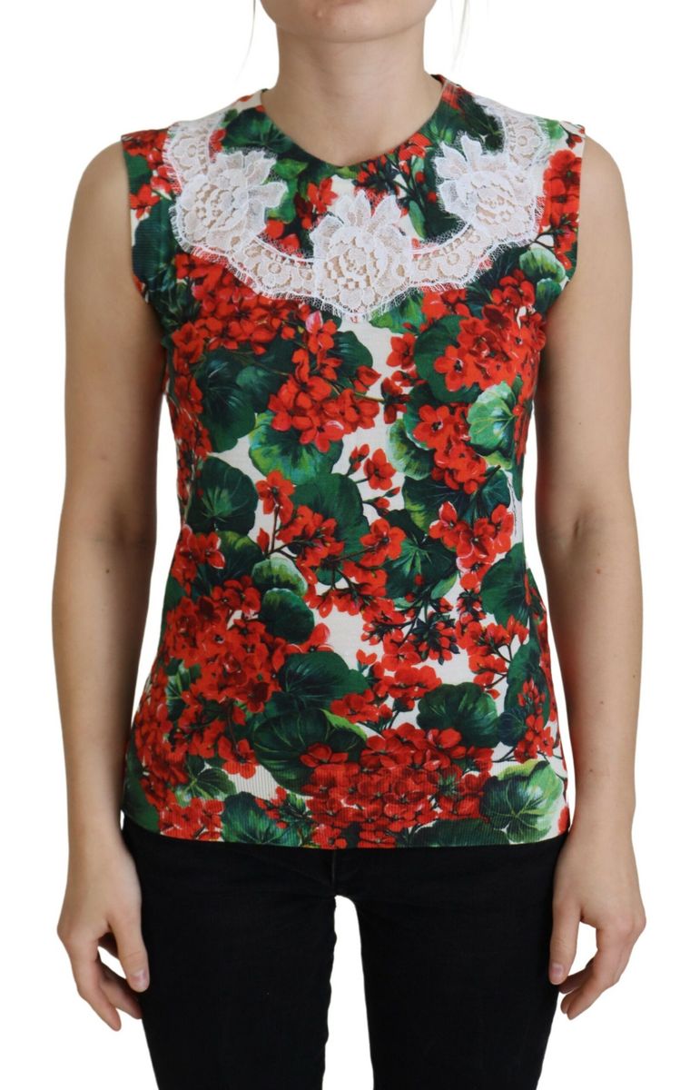 DOLCE & GABBANA Dolce & Gabbana  Floral Wool Lace Vest Tank Women's Top