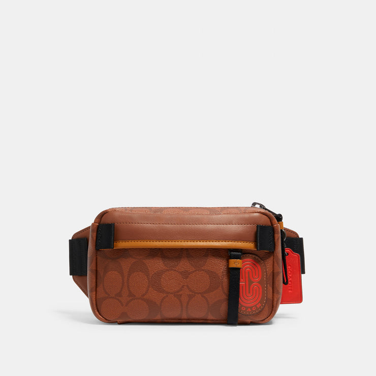 mini edge belt bag in signature canvas with coach patch