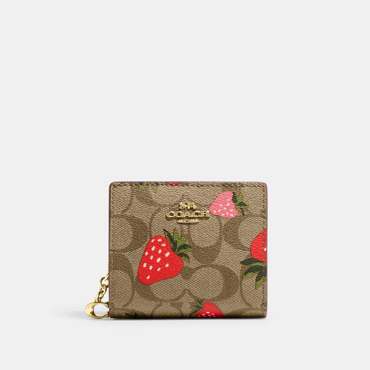 Coach Outlet Snap Wallet In Signature Canvas With Wild Strawberry Print |  Shop Premium Outlets