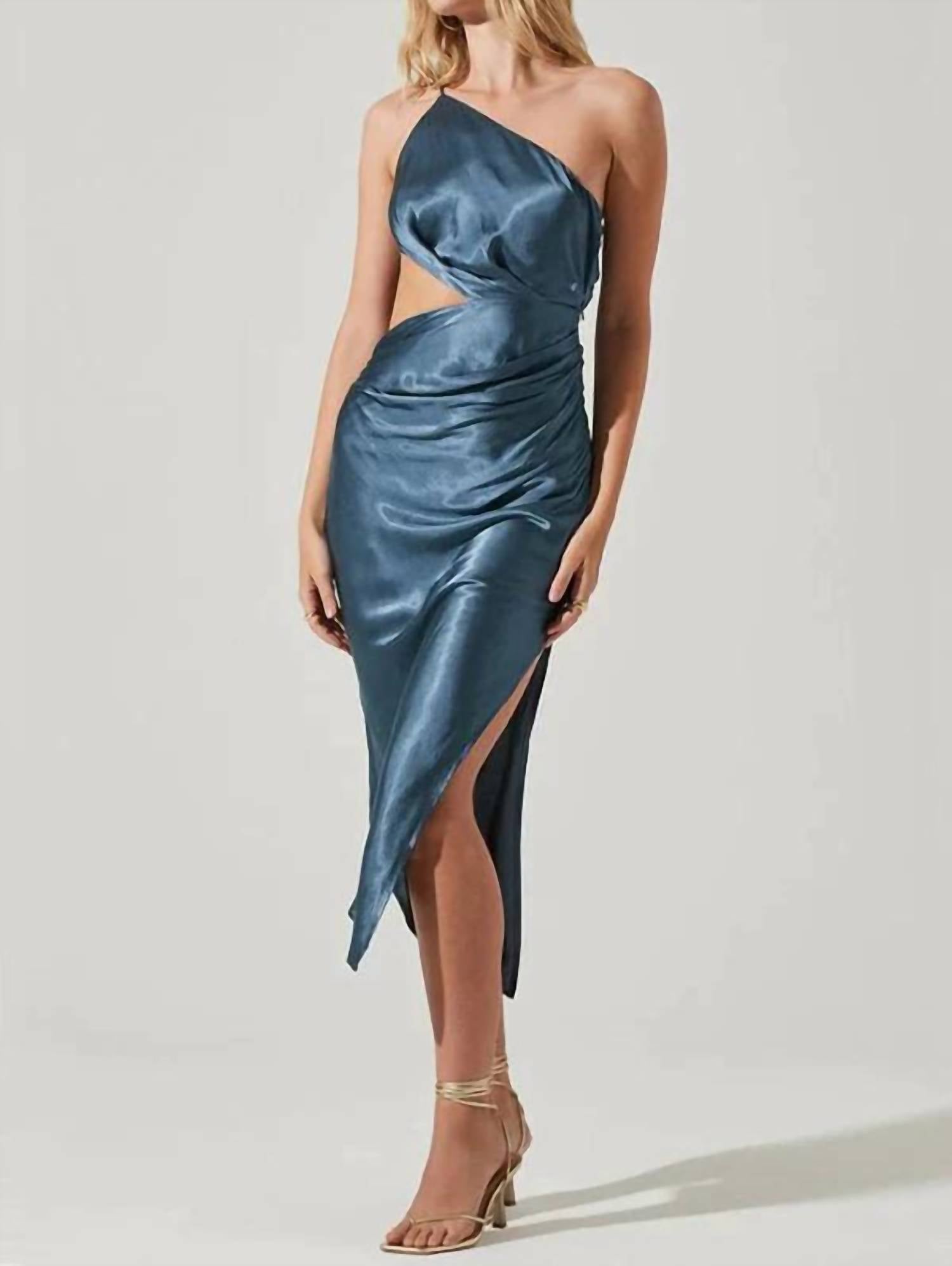 Shop Astr Asymmetrical Slip Dress In Blue