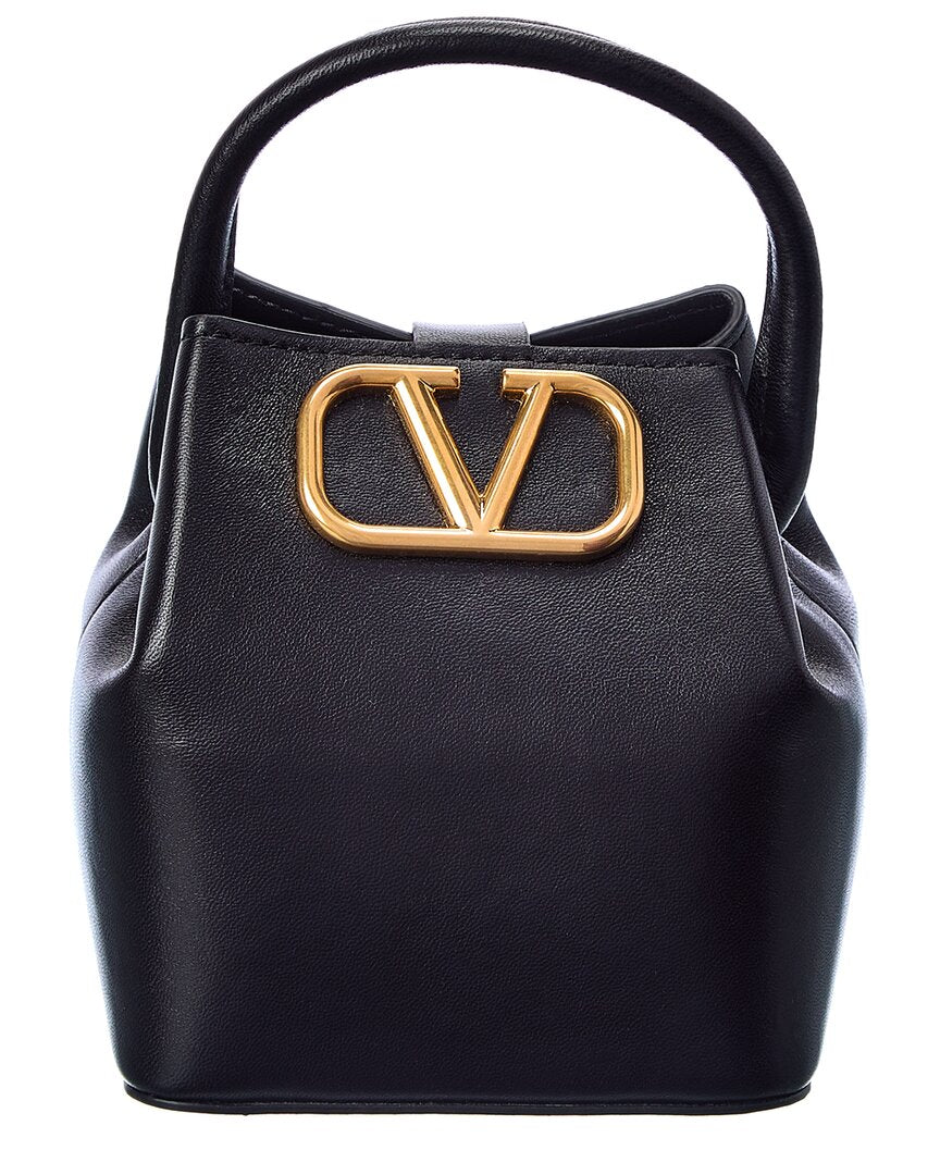 Mini Vlogo Signature Bucket Bag In Nappa Leather for Woman in Black