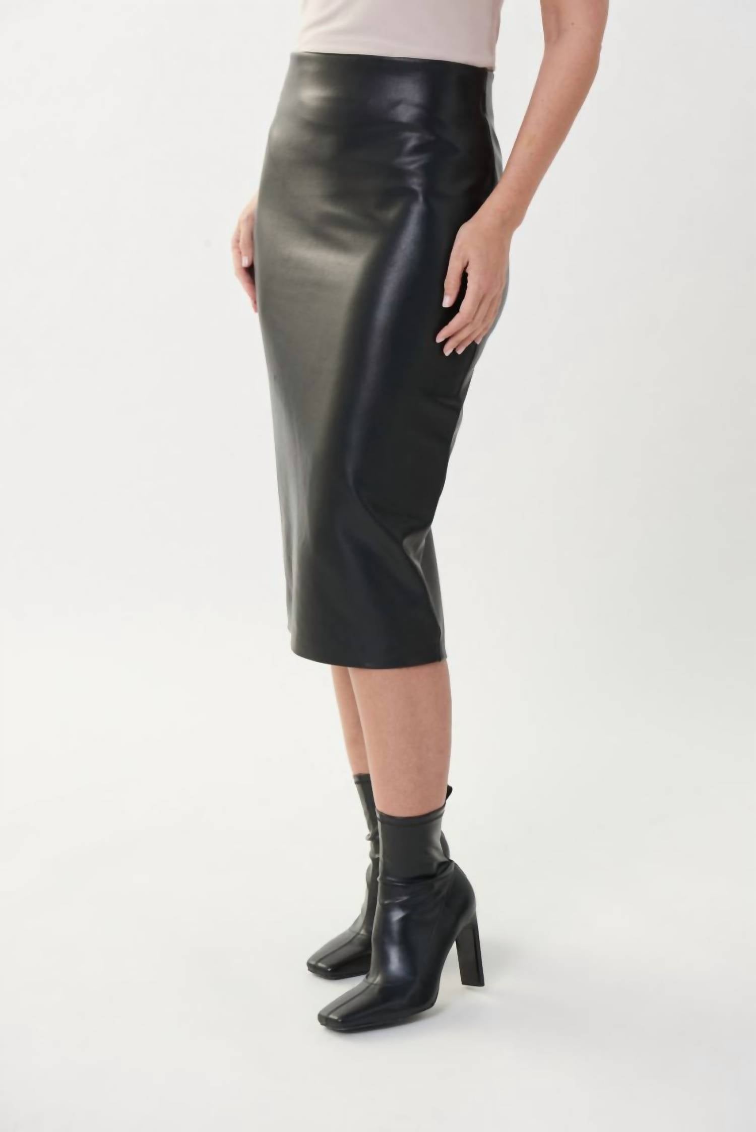 JOSEPH RIBKOFF Faux Leather Pencil Skirt In Black