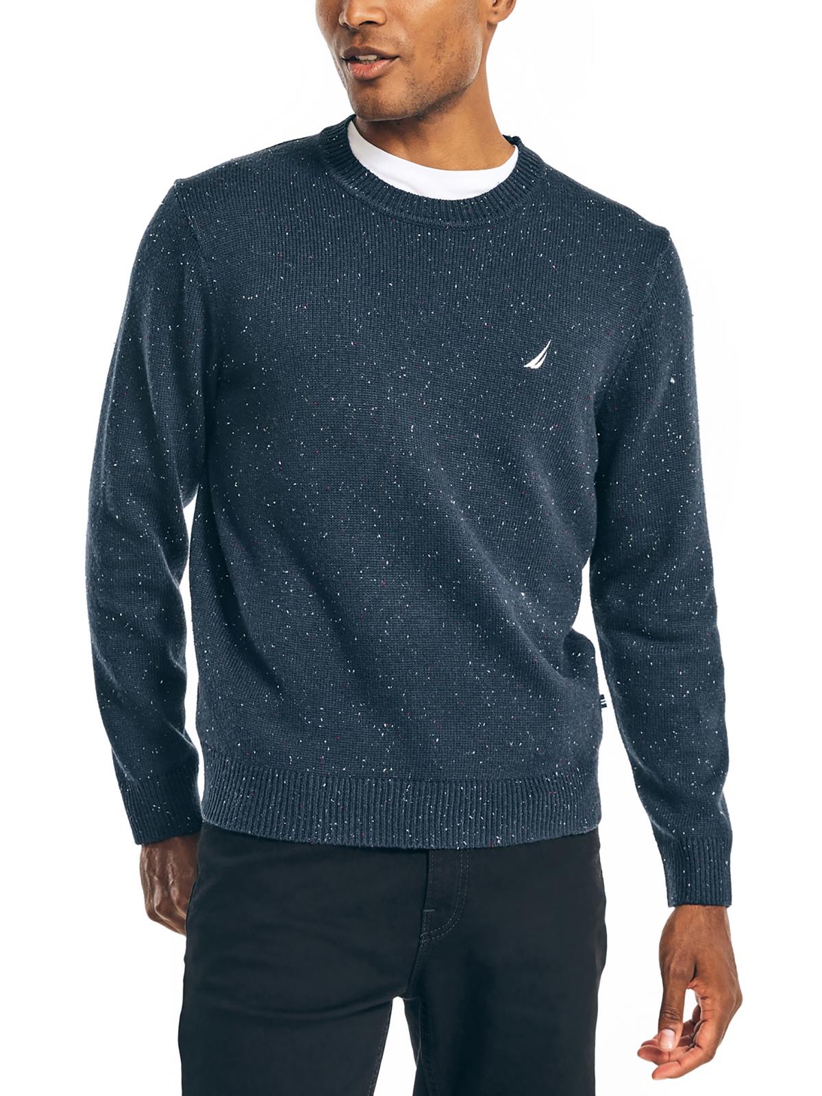 Shop Nautica Mens Ribbed Trim Crewneck Pullover Sweater In Grey