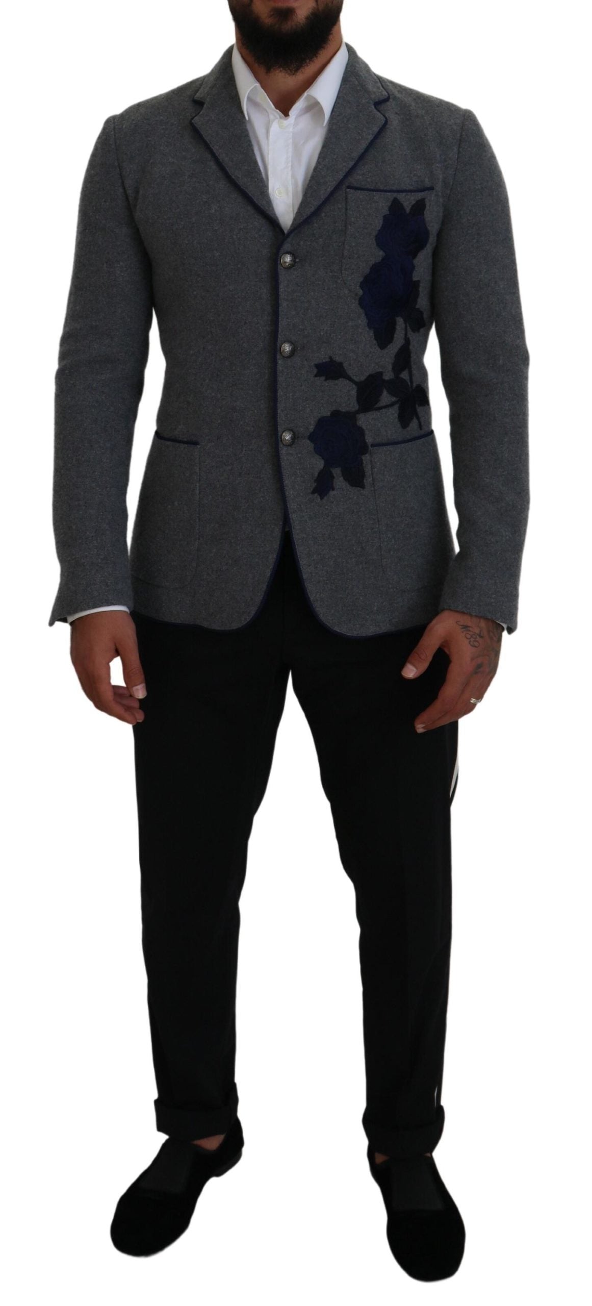 DOLCE & GABBANA Dolce & Gabbana  Wool Roses Slim Fit Jacket Men's Blazer