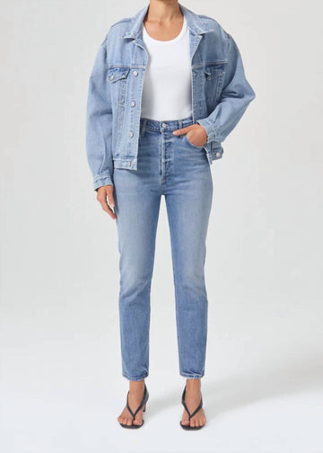 Agolde riley long high rise straight jean in cove