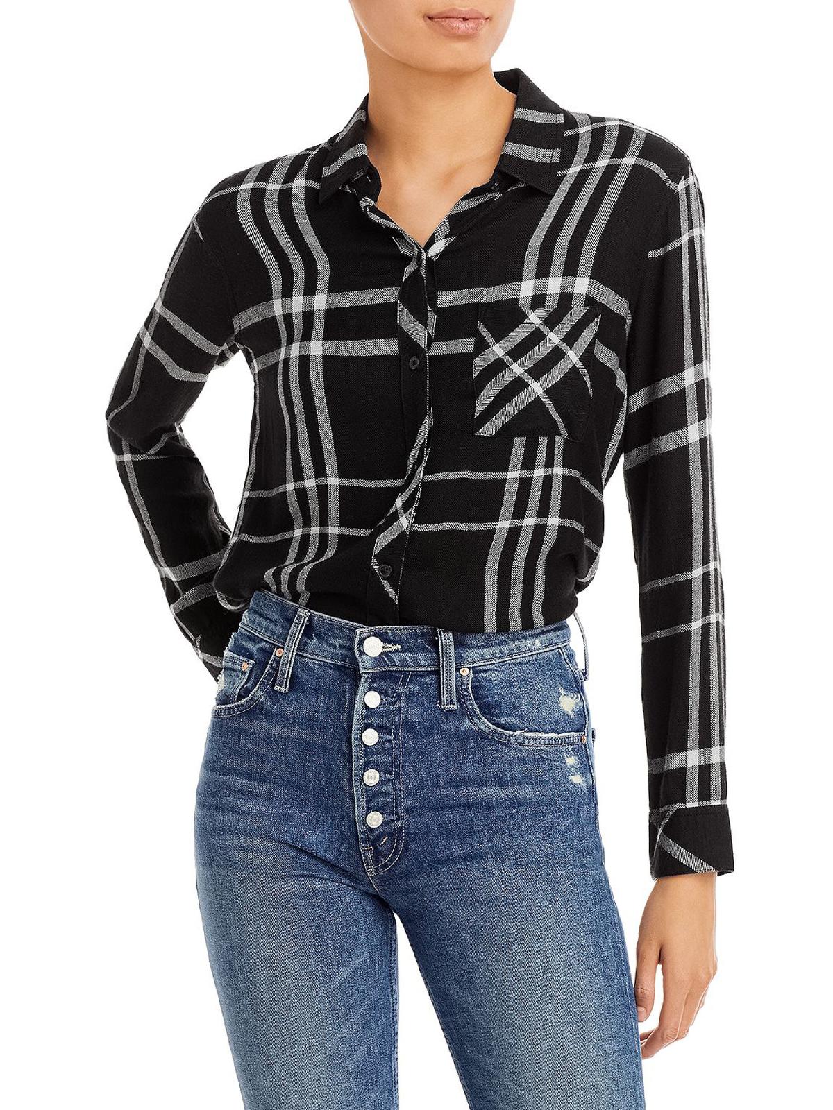 RAILS Hunter Womens Plaid Metallic Button-Down Top