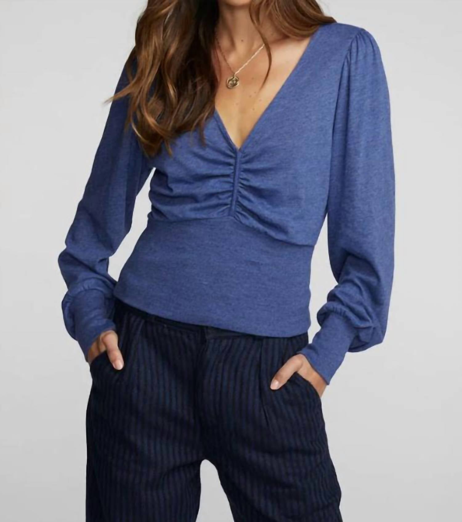 Shop Chaser Triblend V-neck Long Sleeve Top In Lapis Blue