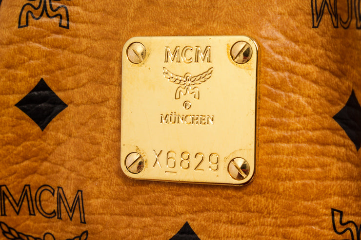 MCM Cognac Monogram Visetos Canvas Leather Medium Shoulder Bag