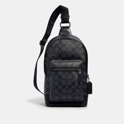 코치 COACH Outlet west pack in signature canvas,gunmetal/charcoal black