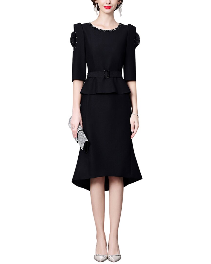 Shop Anette Elbow-sleeve Midi Dress In Black