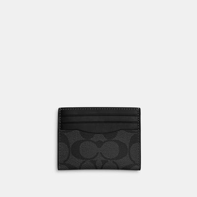 코치 COACH Outlet slim id card case in signature canvas,gunmetal/charcoal/black