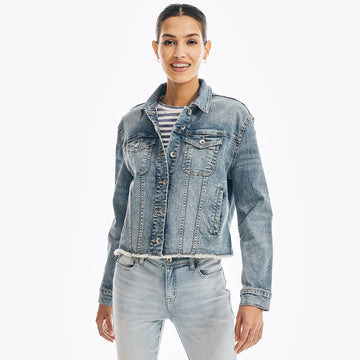 Nautica womens jeans co. frayed denim jacket