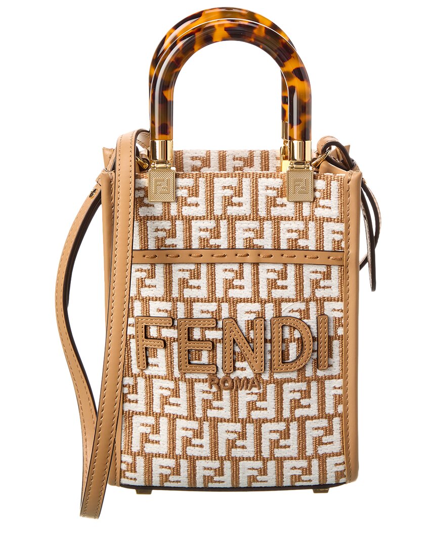 FENDI FENDI Sunshine Mini Raffia & Leather Tote