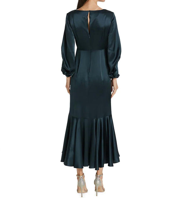 Cinq A Sept Velda Drop Waist Blouson Sleeve Silk Midi Dress Peacock ...