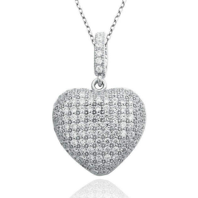 Suzy Levian White Cubic Zirconia Sterling Silver Pave Heart Pendant ...
