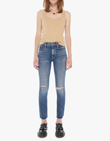 Mother mid rise dazzler ankle fray jean in going in circles