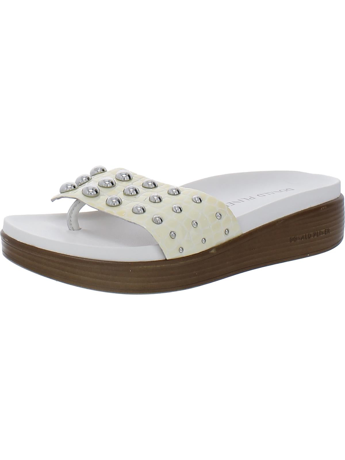 Shop Donald J Pliner Womens Patent Leather Studded Wedge Sandals In White