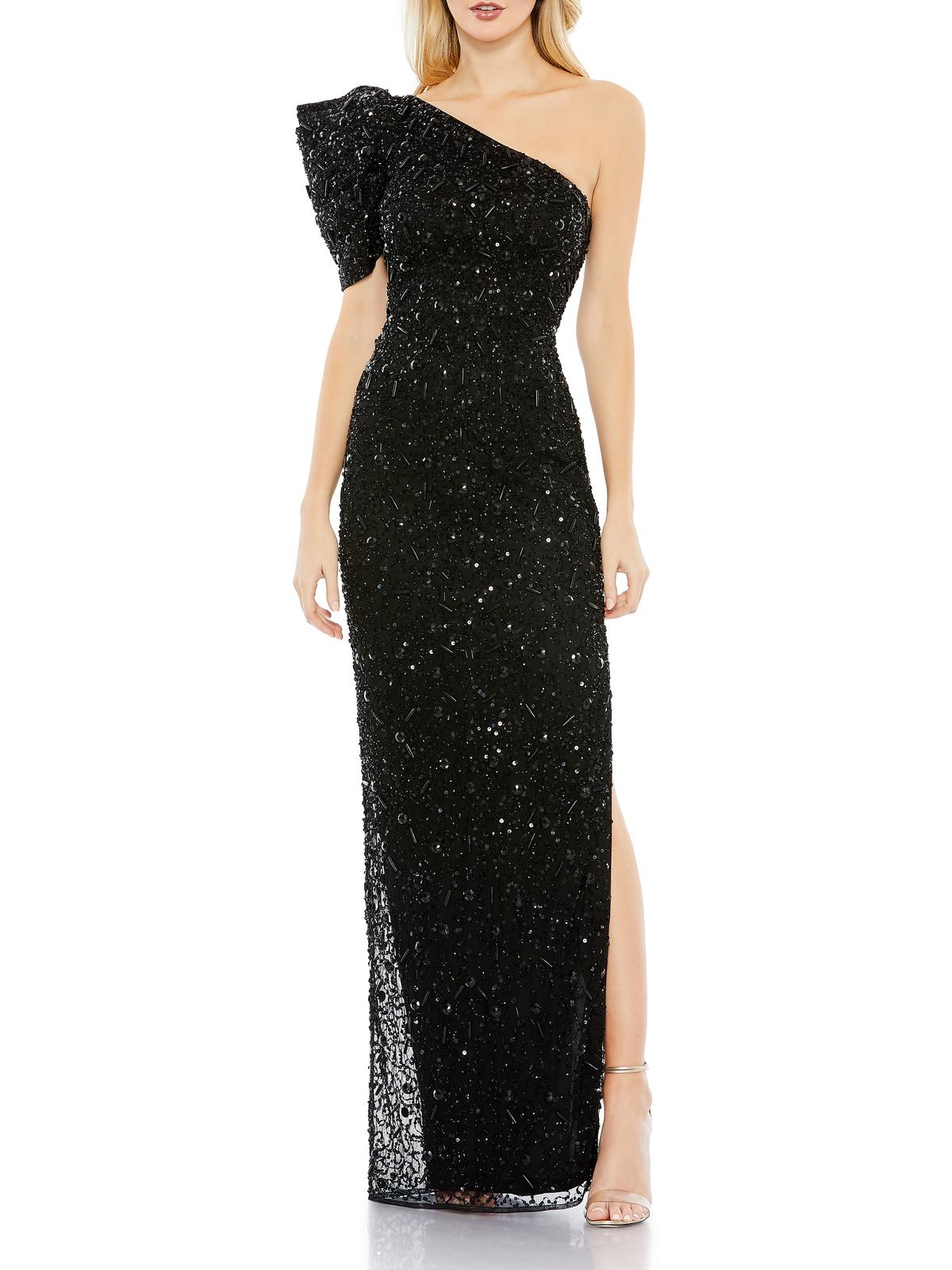 Shop Mac Duggal Womens Embellished One Shoulder Evening Dress In Black