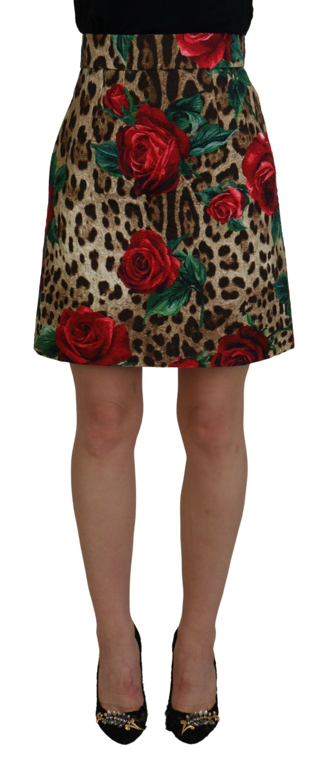 DOLCE & GABBANA Dolce & Gabbana  Cotton Leopard Rose Print Mini Women's Skirt