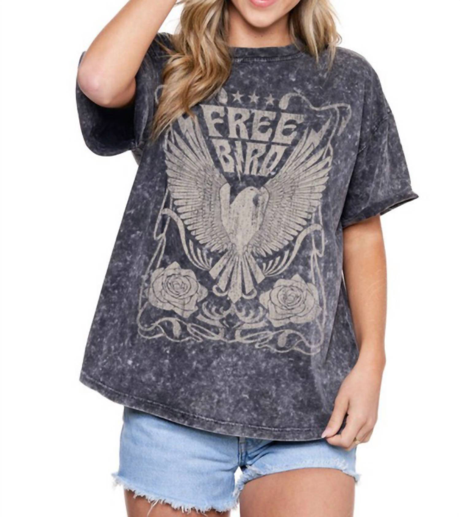Shop Zutter Free Bird Graphic Tee In Charcoal In Grey