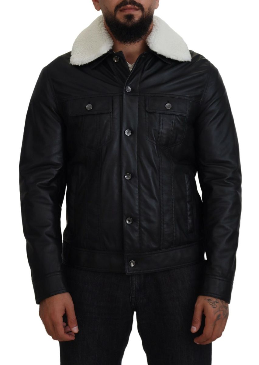 DOLCE & GABBANA Dolce & Gabbana  Lamb Leather Colla Men Coat Men's Jacket