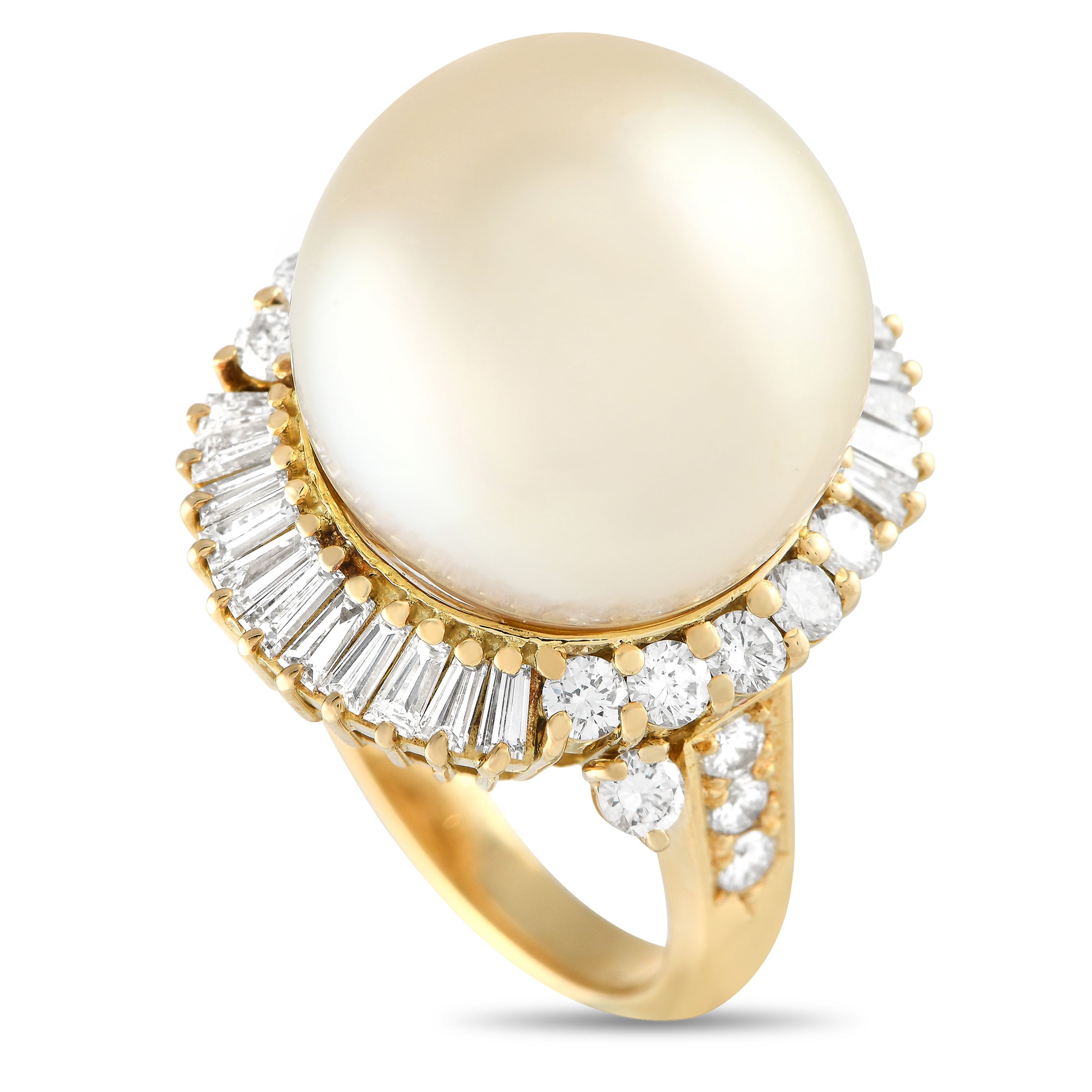 Non Branded Lb Exclusive 18k Yellow Gold 1.44ct Diamond And Pearl Ring