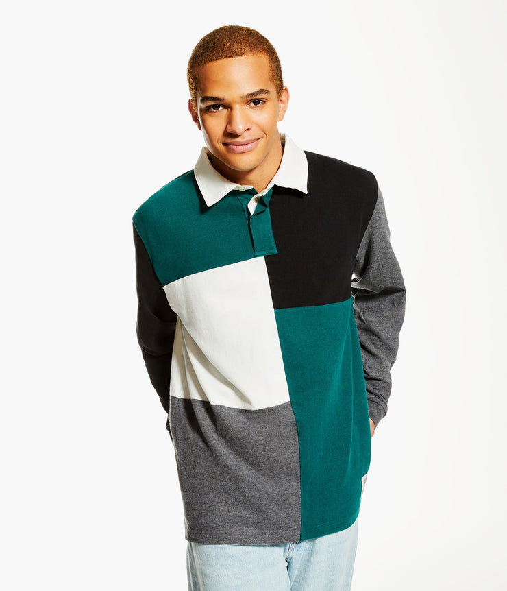 Aeropostale Men's Long Sleeve Colorblocked Rugby Shirt