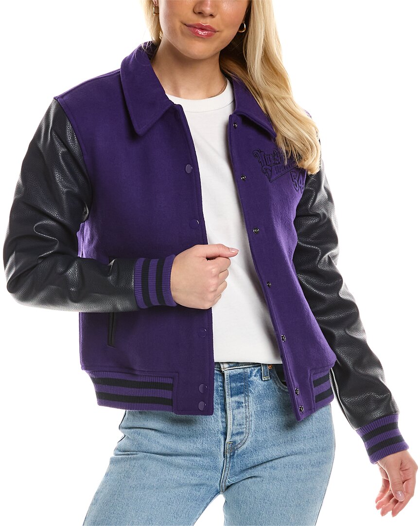 Licht Aanwezigheid bevroren Superdry Mixed Varsity Wool-blend Bomber Jacket In Purple | ModeSens