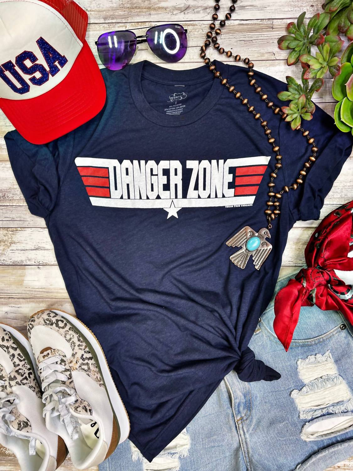 Shop Texas True Threads Women's Danger Zone T-shirt In Navy In Blue