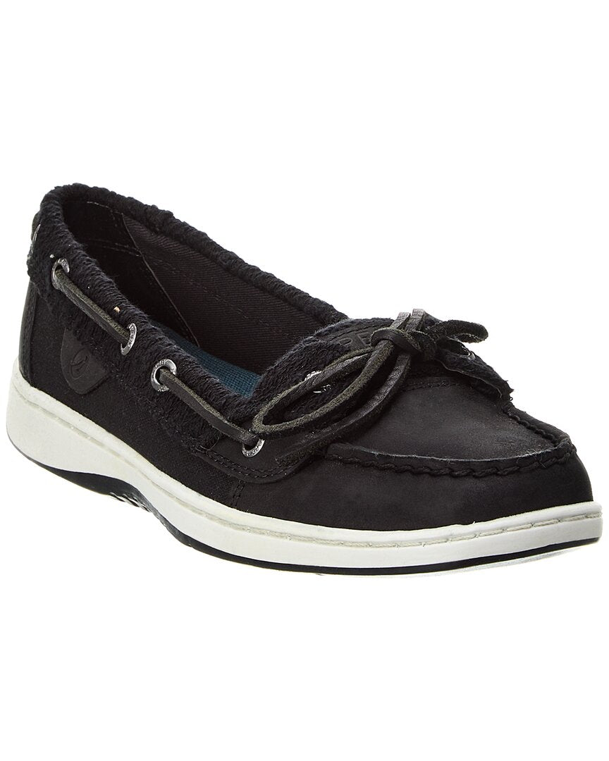 Shop Sperry Angelfish Slub Leather Boat Shoe In Black