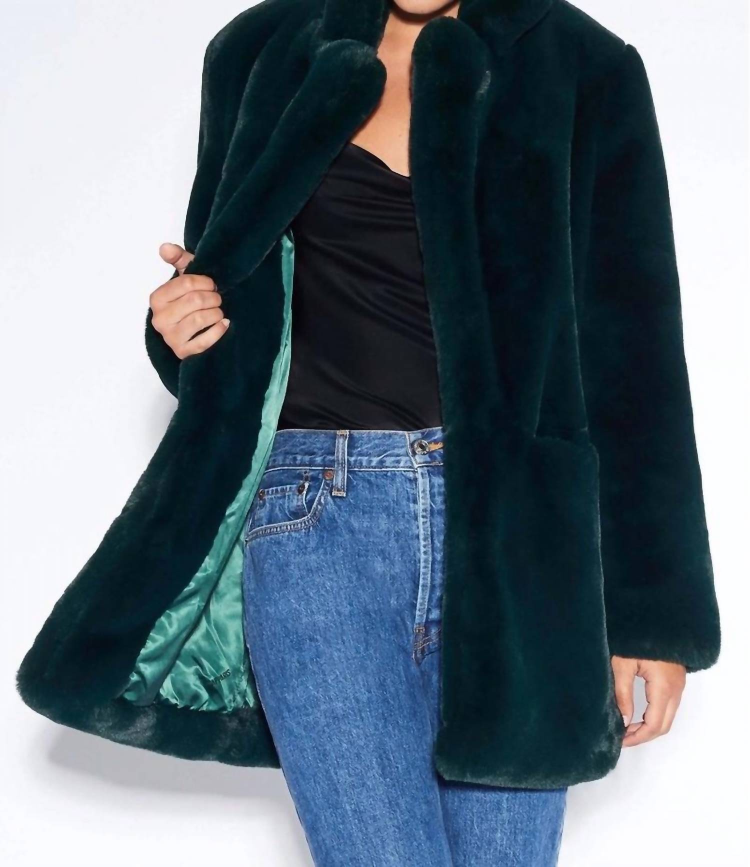 Apparis Sophie Faux Fur Coat In Emerald In Gold | ModeSens
