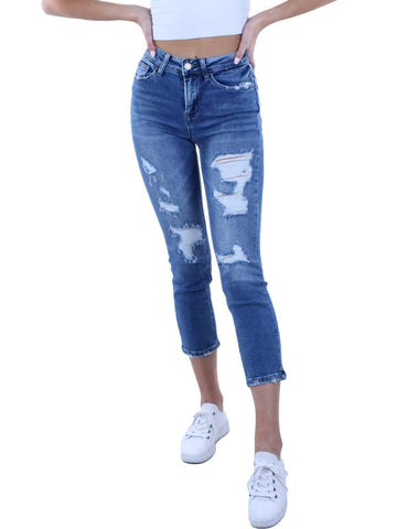 Vervet jeannie womens denim distressed straight leg jeans