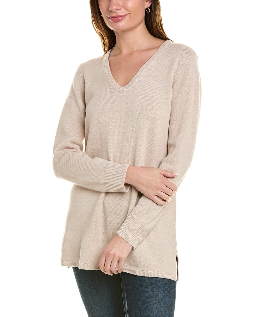 Shop Sail To Sable V-neck Wool Tunic Sweater In Beige