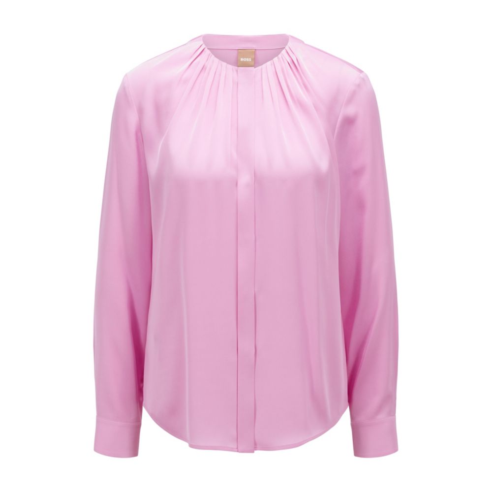 HUGO BOSS Ruched-neck blouse in stretch-silk crepe de Chine