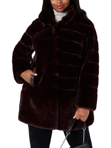 Jones New York plus womens warm midi faux fur coat