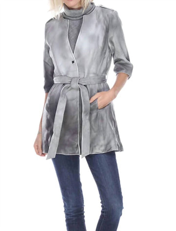 My Tribe dip dye long leather coat in grey