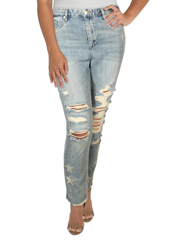 [BLANKNYC] womens denim patchwork straight crop jeans