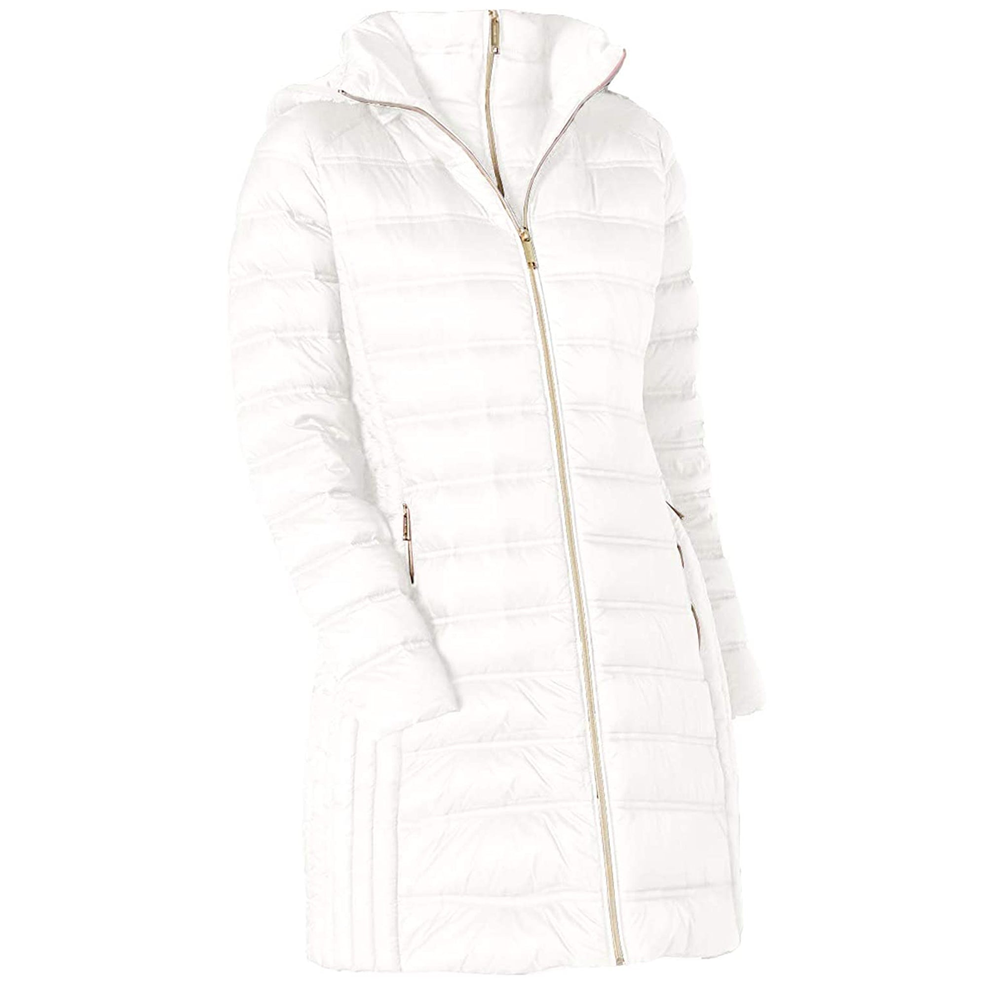 Shop Michael Michael Kors White Down Hooded Packable 3/4 Coat