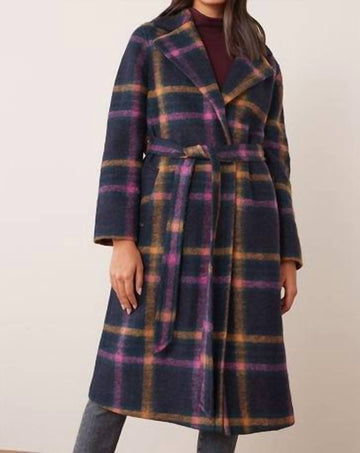 Helene Berman jean wrap coat in purple check