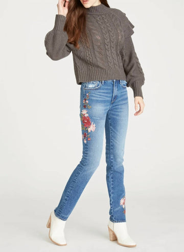 Driftwood audrey straight jean - belle fleur in medium wash