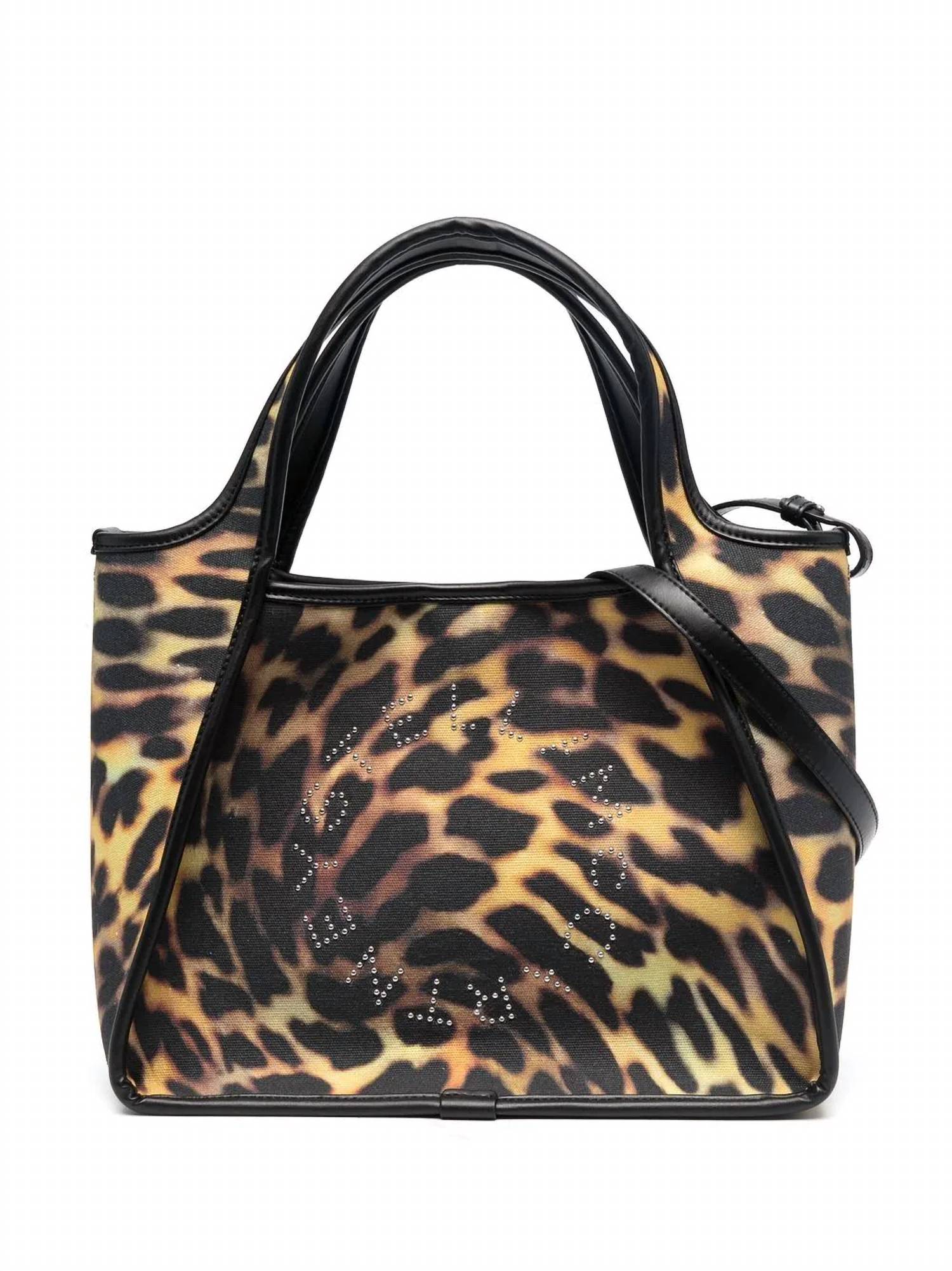 STELLA MCCARTNEY Leopard-Print Studded Logo Tote Bag in Black
