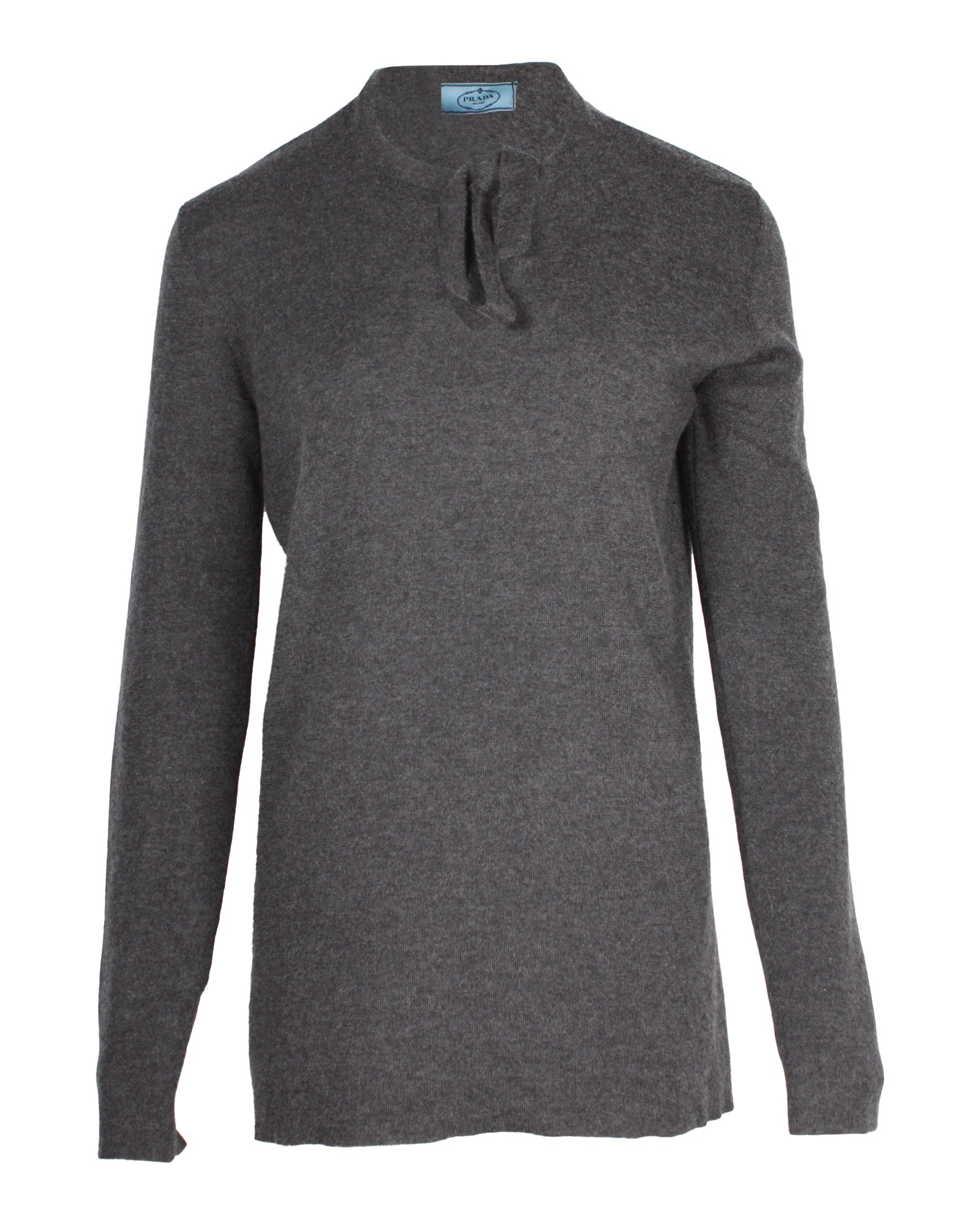 Shop Prada Tie Detail Knit Sweater In Grey Cashmere