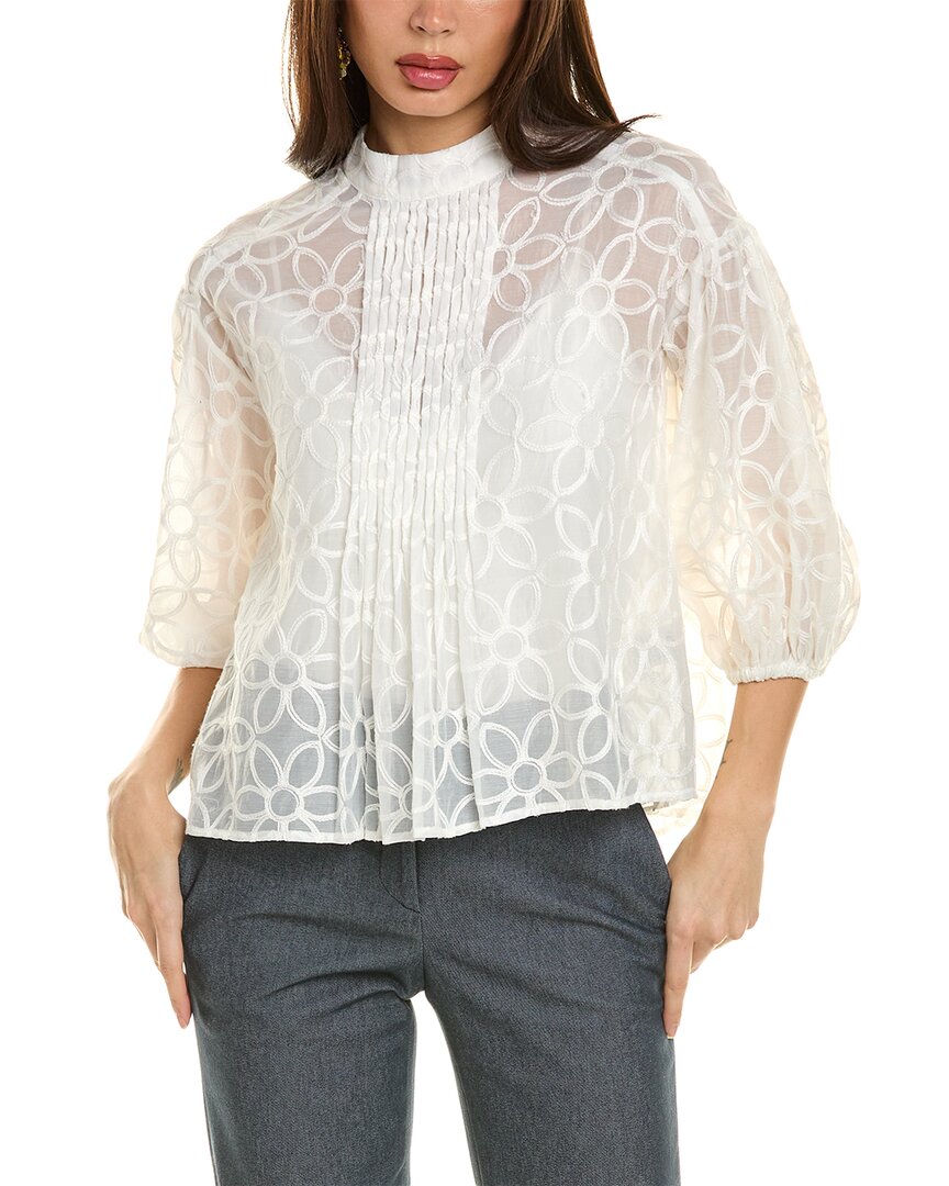 Shop Gracia Embroidered Floral Pattern Shirt In White