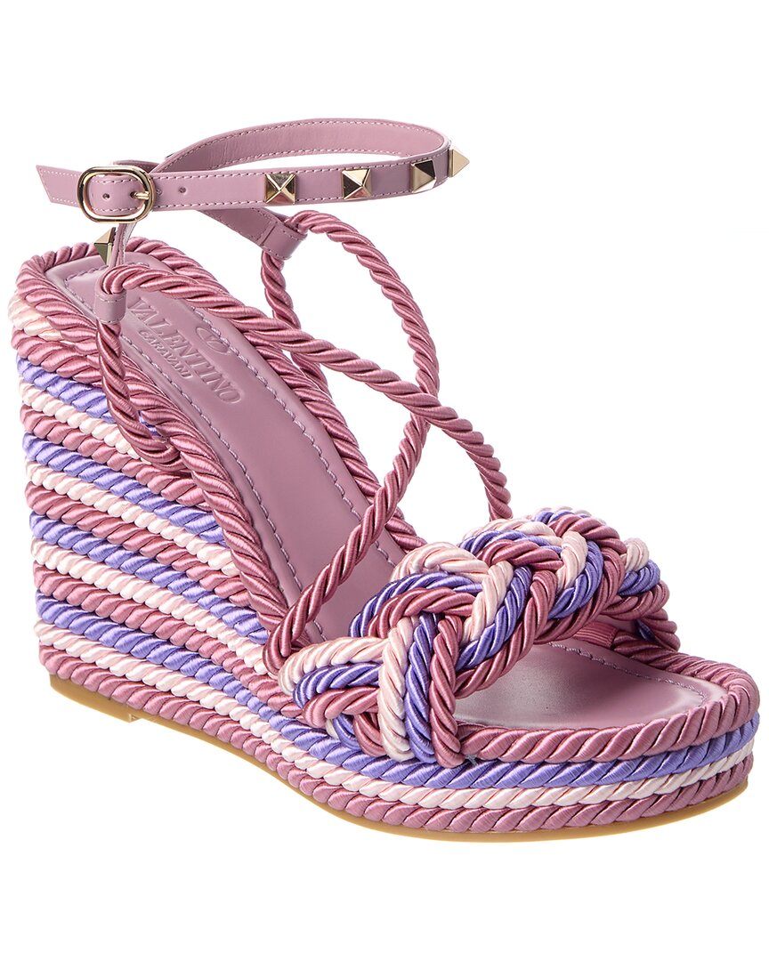 VALENTINO GARAVANI Valentino Rockstud 115 Rope & Leather Wedge Sandal