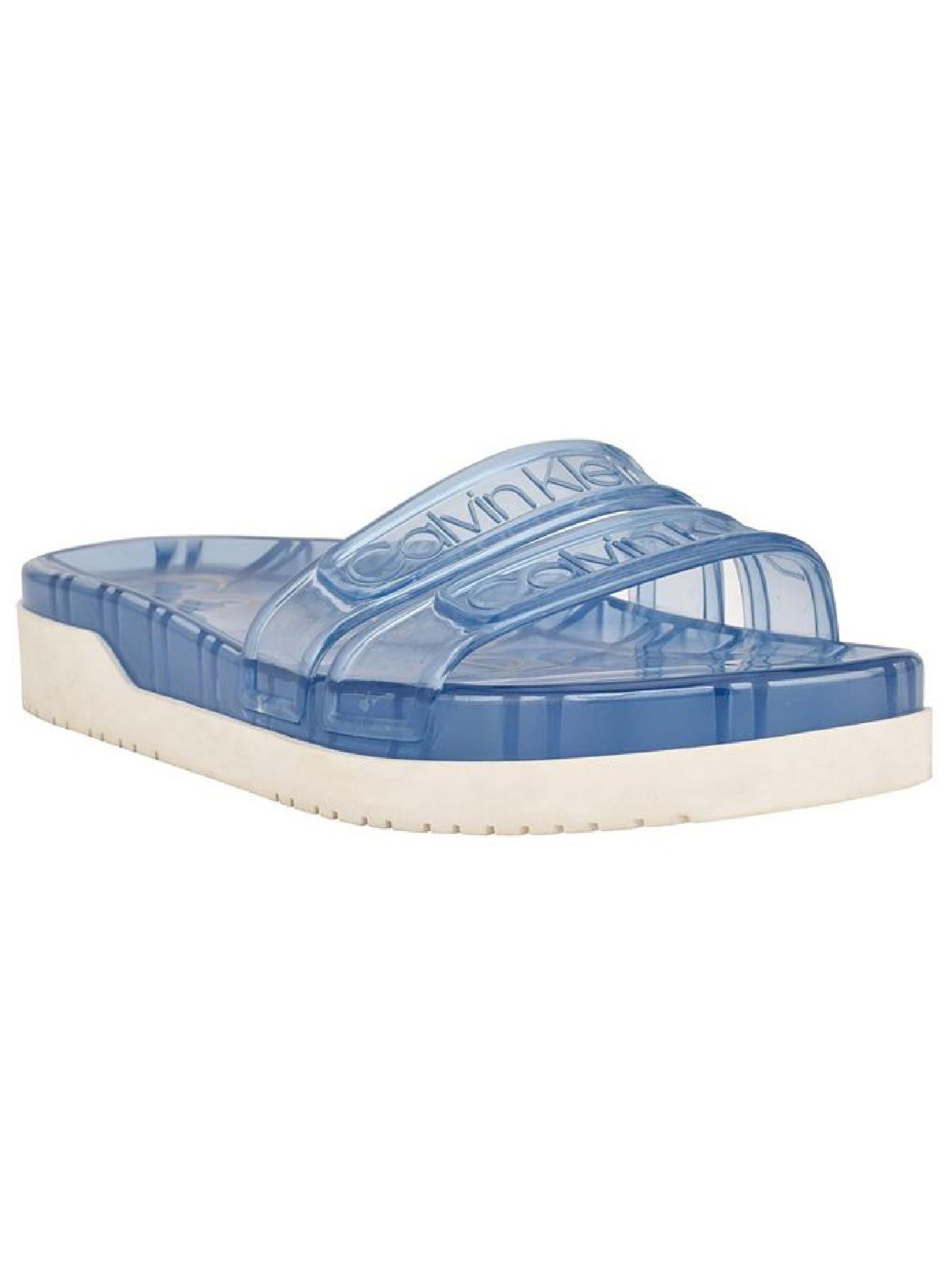 Shop Calvin Klein Tobi Womens Flat Slip On Pool Slides In Blue